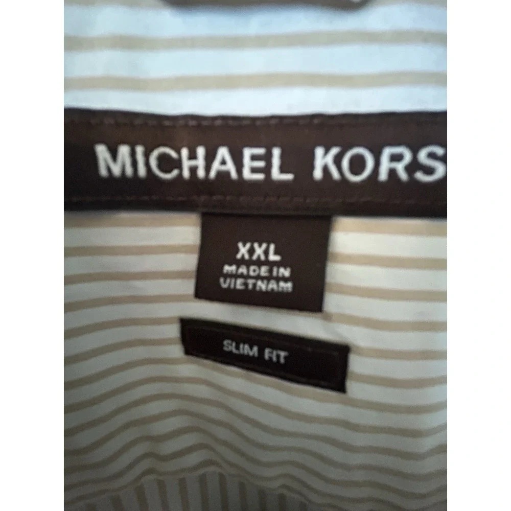 New Michael Kors Button Down Shirt 2XL Beige Stripe Cotton Elastane Stretch - Picture 7 of 13